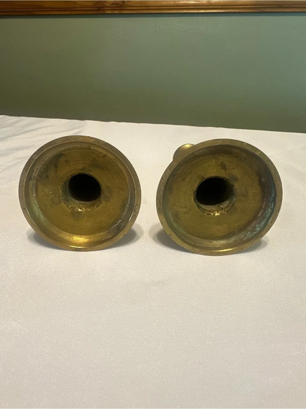 Vintage Japanese landscaping brass candleholders